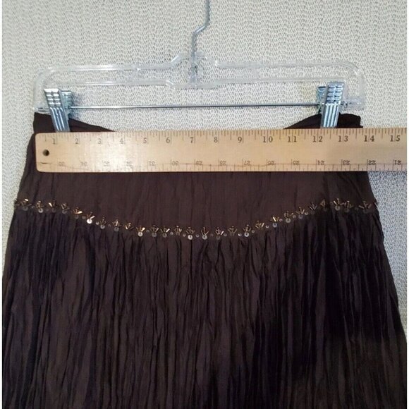 Talbots Women’s Crepe SILK Maxi Skirt 6 Brown Beaded Sequin Boho Glam Chic - Picture 4 of 12